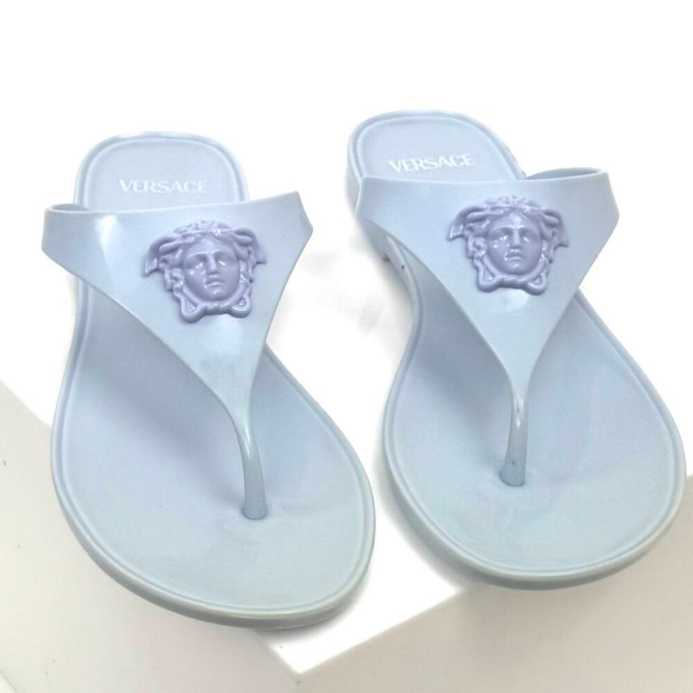 Versace NWOT Blue Rubber Medusa Flip Flop Thong Sandals – Size EU 37 / US 7 - Picture 2 of 10
